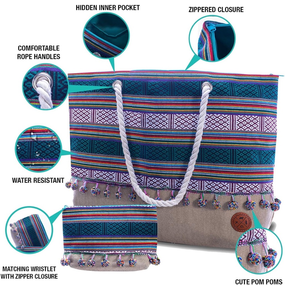 Colorful Striped Tote Bag includes wristlet